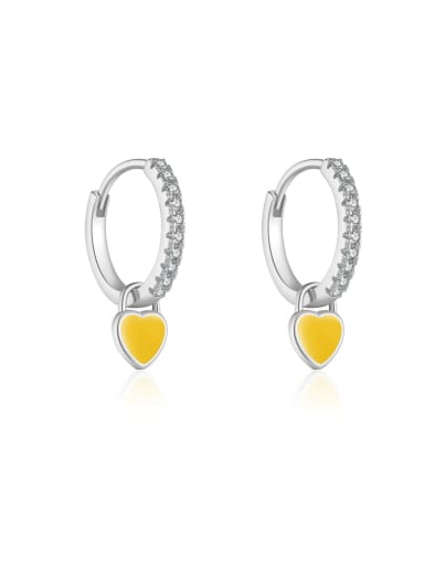 Platinum [Yellow Heart] 925 Sterling Silver Cubic Zirconia Enamel Heart Trend Stud Earring