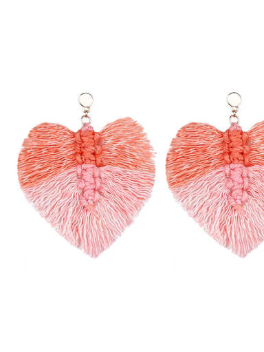 Alloy Cotton Heart Artisan Hand-Woven Drop Earring