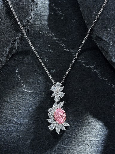 Pink [P 2049] 925 Sterling Silver High Carbon Diamond Flower Luxury Necklace