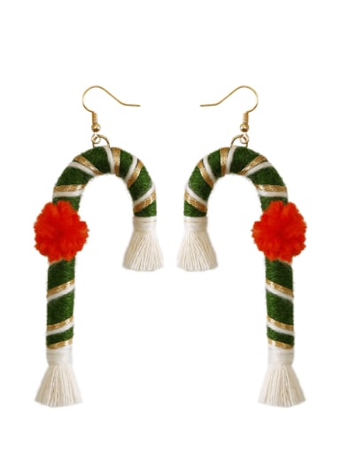Green Cotton Rope +Tassel Christmas Bossian Style Hand-Woven Earrings