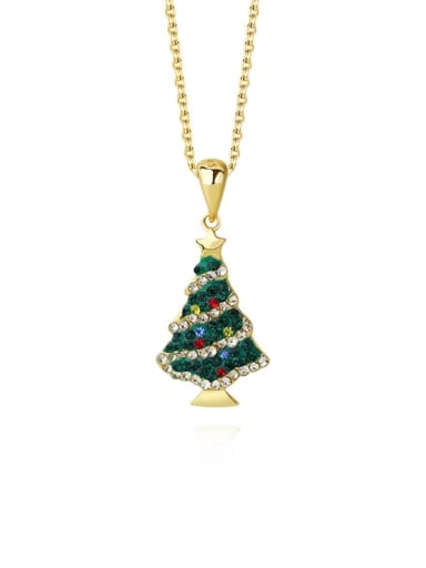 A2714 Gold 925 Sterling Silver Cubic Zirconia Christmas Tree Minimalist Necklace