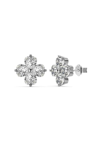 DY1D0342 S W WH 925 Sterling Silver Cubic Zirconia Clover Dainty Stud Earring