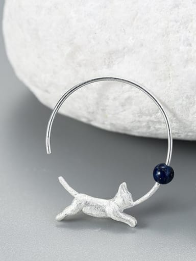 925 Sterling Silver animal design natural lapis lazuli balloon cat handmade Artisan Hoop Earring