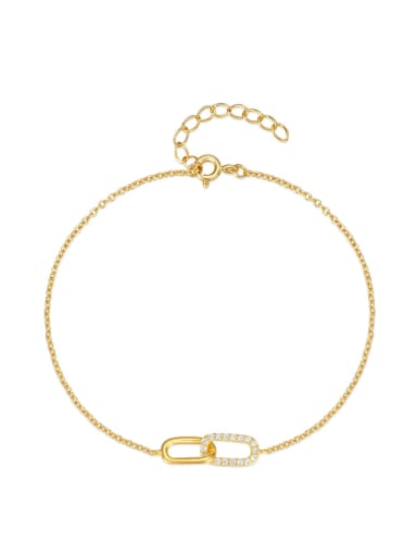 golden 925 Sterling Silver Cubic Zirconia Geometric Minimalist Link Bracelet