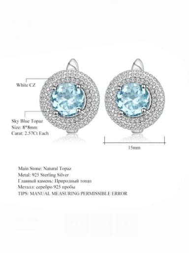 Sky blue crystal 925 Sterling Silver Natural Stone Geometric Luxury Stud Earring