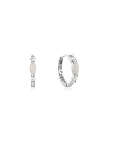Platinum 925 Sterling Silver Opal Geometric Dainty Huggie Earring