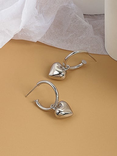 Platinum (with pure silver ear plug) 925 Sterling Silver Heart Minimalist Drop Earring