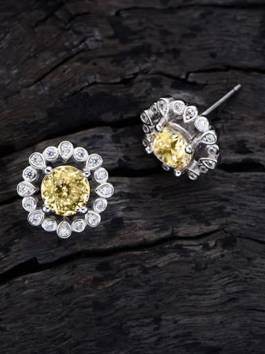 Yellow diamond earrings 925 Sterling Silver Cubic Zirconia Dainty Flower  Earring and Necklace Set