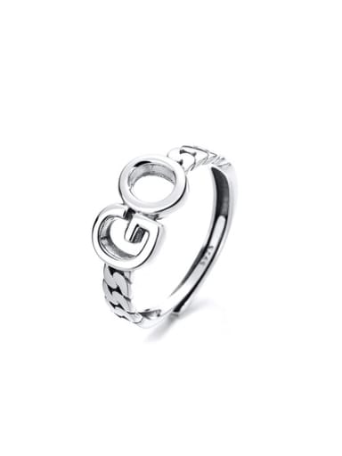 925 Sterling Silver Letter Vintage Chain Band Ring