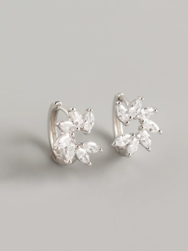 Platinum 925 Sterling Silver Cubic Zirconia White Flower Dainty Huggie Earring