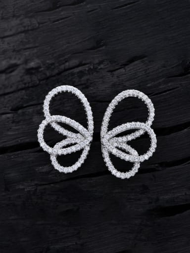 925 Sterling Silver Cubic Zirconia  Hollow Butterfly Luxury Cluster Earring