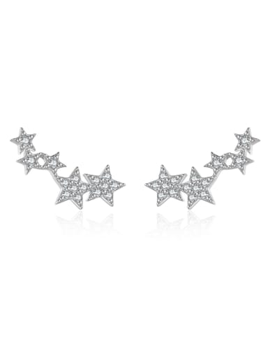 Platinum [pentagram] 925 Sterling Silver Cubic Zirconia Pentagram Dainty Stud Earring