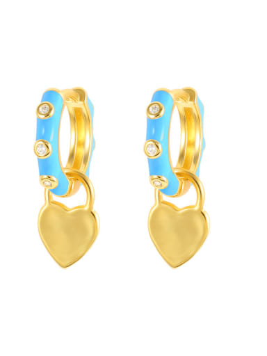 Gold+ Blue 925 Sterling Silver Enamel Heart Hip Hop Huggie Earring