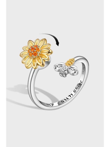 925 Sterling Silver Cubic Zirconia Sun Flower Minimalist Band Ring