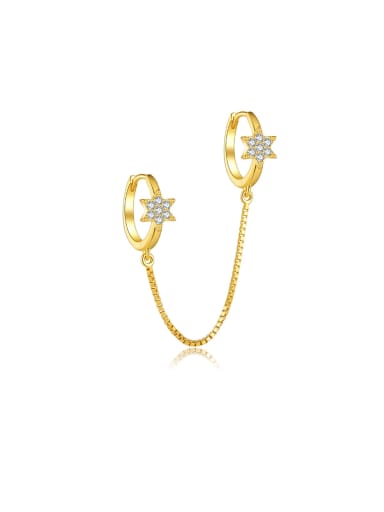 18K gold 925 Sterling Silver Cubic Zirconia Pentagram Dainty Ear Chain Earring