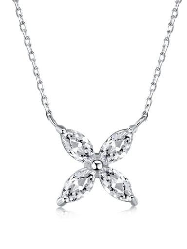 DY190387 S W WH 925 Sterling Silver 5A  Cubic Zirconia Flower Minimalist Necklace