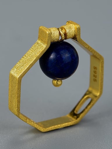 Golden Blue 925 Sterling Silver Turnable natural lapis lazuli Geometric Artisan Band Ring