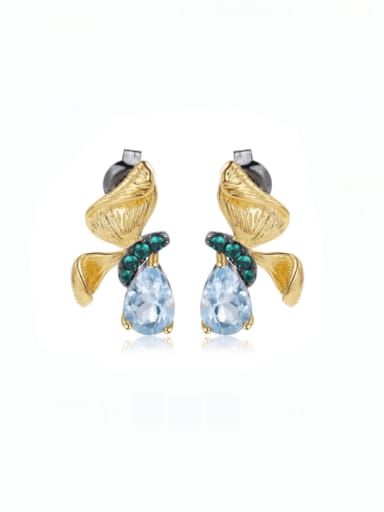 Sky blue topA Stone Earrings 925 Sterling Silver Natural Stone Butterfly Artisan Stud Earring