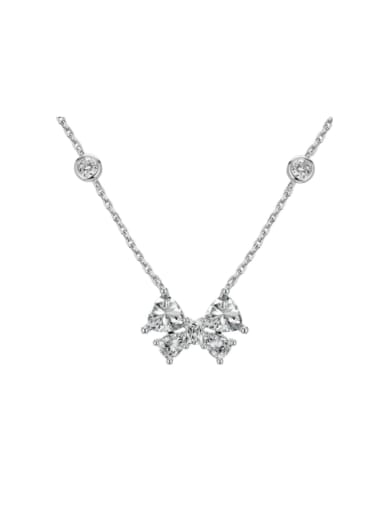 Platinum + White  DY190731 S W WH 925 Sterling Silver Cubic Zirconia Bowknot Dainty Necklace