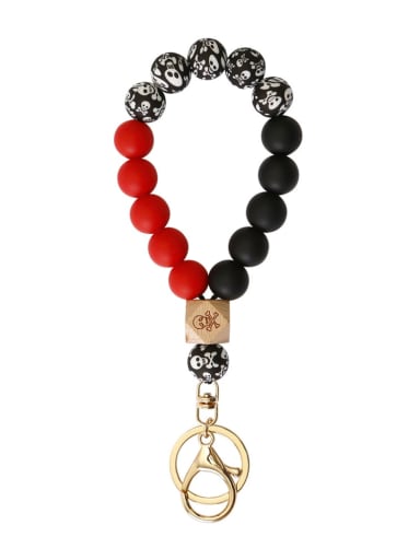 K red Silicone Beads + Skull / leopard Beech Bracelet /Key Chain
