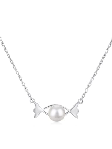 DY190421 S W WH 925 Sterling Silver Imitation Pearl Geometric Minimalist Necklace