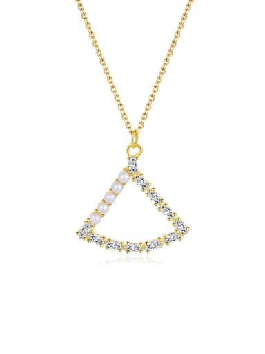 TMA003 small gold 925 Sterling Silver Imitation Pearl Triangle Minimalist Necklace
