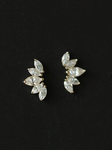 925 Sterling Silver Cubic Zirconia Leaf Dainty Stud Earring