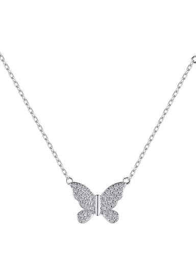 DY190469 S W WH 925 Sterling Silver Cubic Zirconia Butterfly Dainty Necklace
