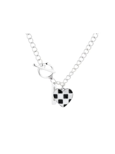 925 Sterling Silver Enamel Heart Vintage Lariat Necklace