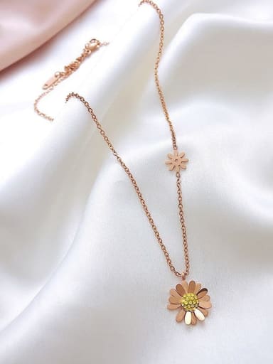 Yellow  Little Daisy Rose Gold Titanium Steel Cubic Zirconia Flower Minimalist Necklace