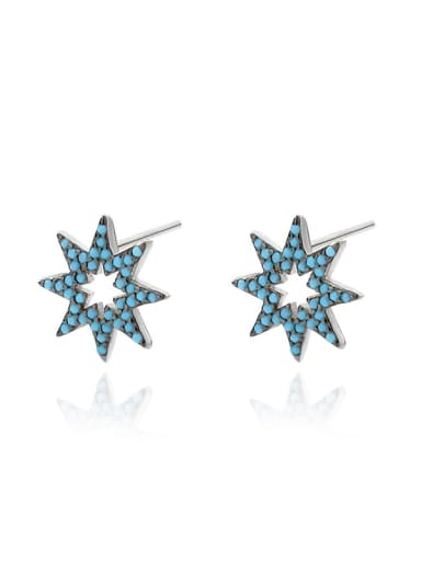 E2742 Platinum 925 Sterling Silver Rhinestone Pentagram Minimalist Stud Earring