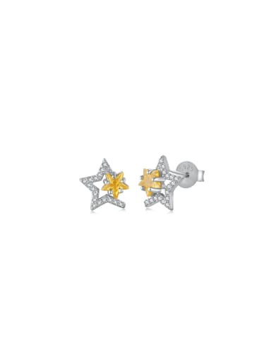 925 Sterling Silver Cubic Zirconia Pentagram Dainty Stud Earring