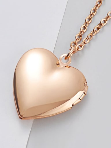 Rose Gold Stainless Steel Glossy Peach Heart Love Photo Box Necklace