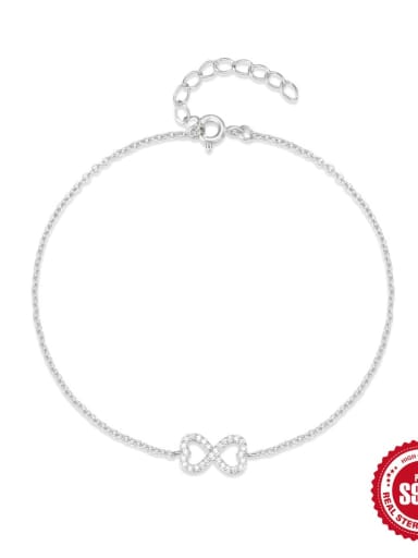 White gold color 925 Sterling Silver Cubic Zirconia Bowknot Dainty Adjustable Bracelet