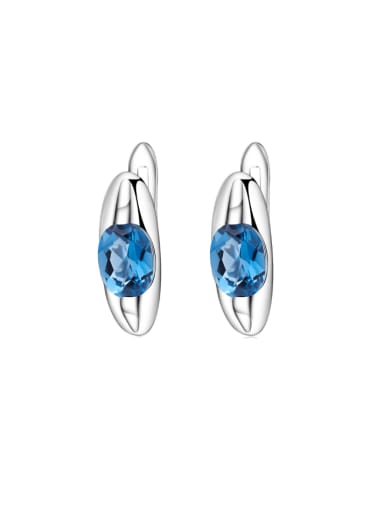 925 Sterling Silver Swiss Blue Topaz Geometric Luxury Huggie Earring