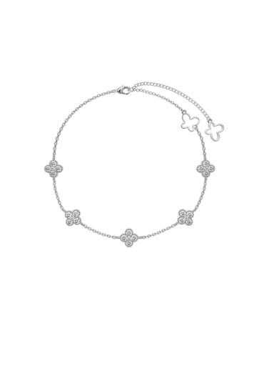 White Gold DY160006 S W WH 925 Sterling Silver Cubic Zirconia Dainty Flower   Anklet