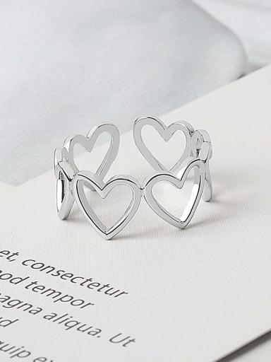 Platinum 925 Sterling Silver Hollow Heart Minimalist Band Ring