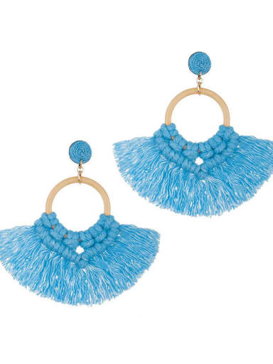 Blue e68743 Alloy Multi Color Cotton thread Tassel Bohemia Pure handmade Weave Earring