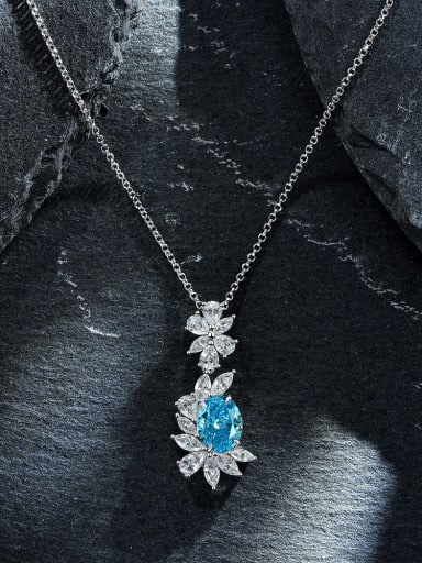 Sea color [2049] 925 Sterling Silver High Carbon Diamond Flower Luxury Necklace