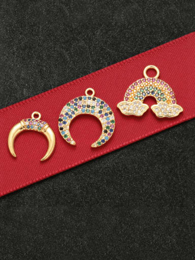 custom Brass Cubic Zirconia Micro Inlay   Rainbow Moon Pendant