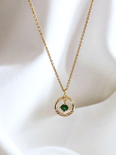925 Sterling Silver Cubic Zirconia Green Round Dainty Necklace