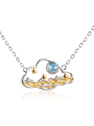 925 Sterling Silver Natural  Topaz Artisan  Cloud  Pendant Necklace