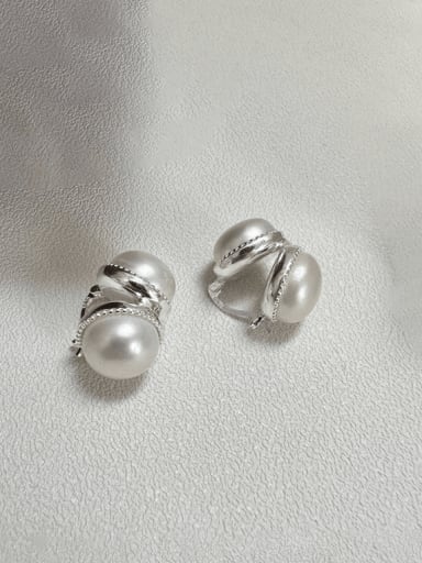 925 Sterling Silver Freshwater Pearl Geometric Minimalist Stud Earring