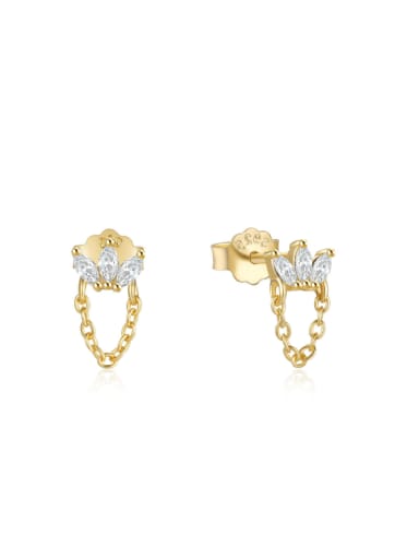 golden 925 Sterling Silver Cubic Zirconia Crown Dainty Drop Earring