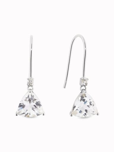 Platinum 925 Sterling Silver Cubic Zirconia Triangle Minimalist Hook Earring