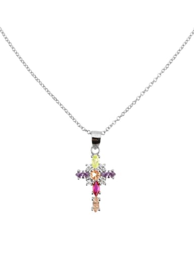 925 Sterling Silver Cubic Zirconia Cross Dainty Regligious Necklace