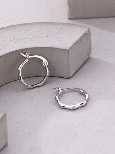 E2666 Platinum 925 Sterling Silver Geometric Minimalist Hoop Earring