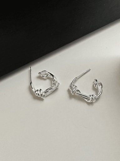 1ES44 (silver) 925 Sterling Silver Geometric Vintage Twist C Shape  Stud Earring