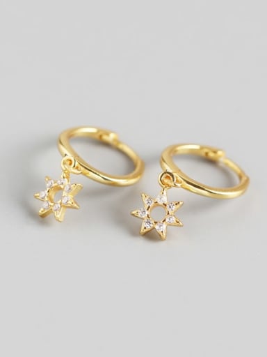 Gold 925 Sterling Silver Rhinestone White Star Cute Huggie Earring