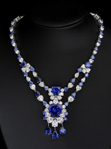 925 Sterling Silver High Carbon Diamond Blue Geometric Luxury Multi Strand Necklace
